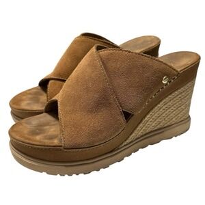 UGG Abbott Slide Platform Sandals Women's 10‎ Brown Suede Leather Wedge